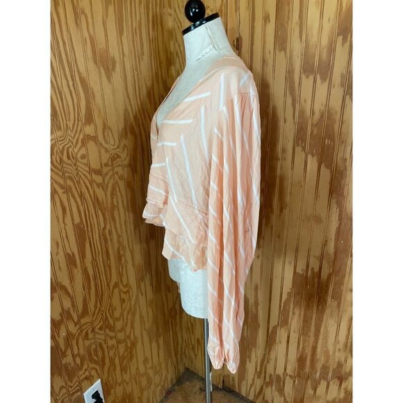 Free People Crop Top Tiered Pullover Blouse Long Sleeve Peach Striped Sz M - Picture 3 of 10